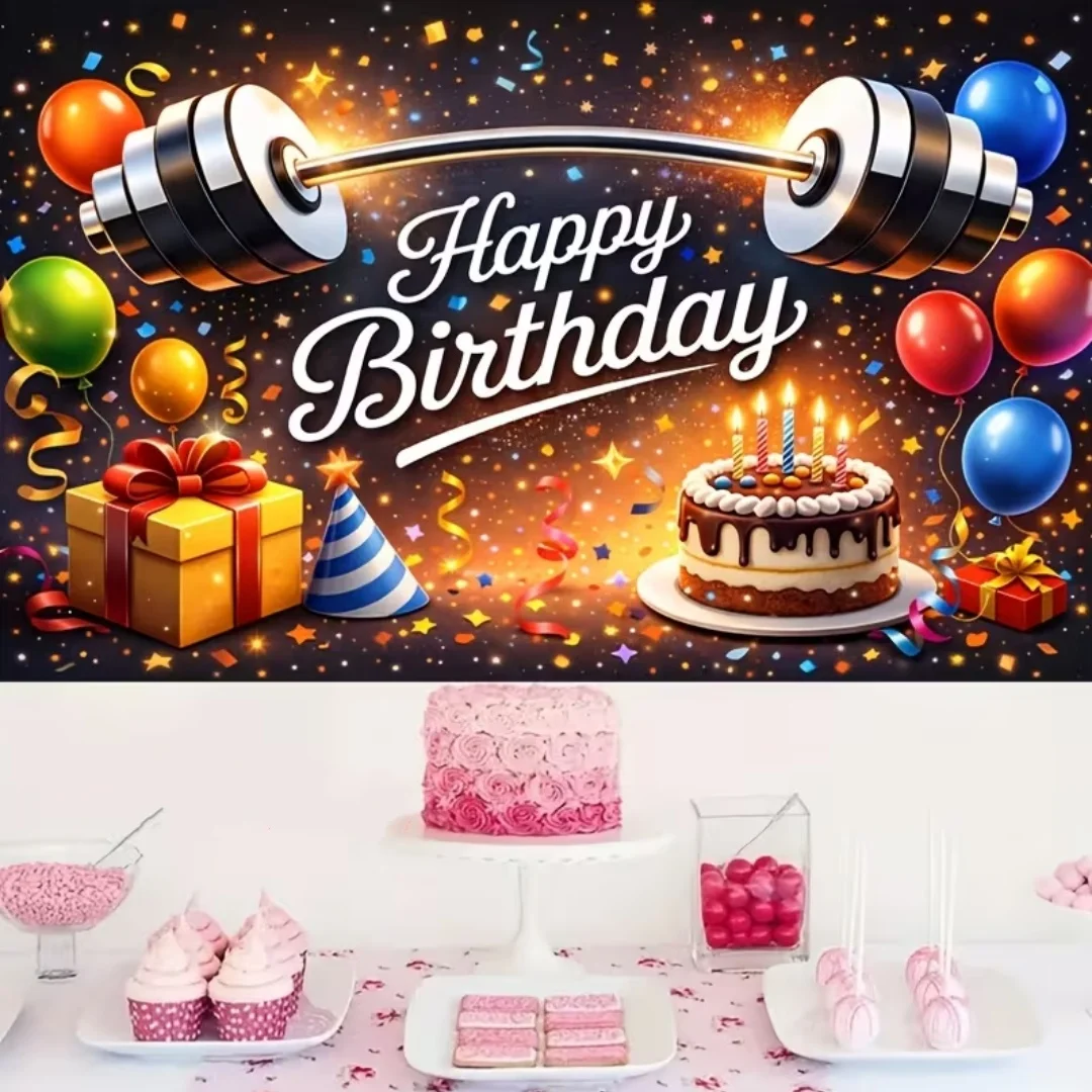 Weightlifting Fitness Party Decor Background Graffiti Dumbbells Gym Poster Banner Strength Bodybuilder Birthday Party Backdrop