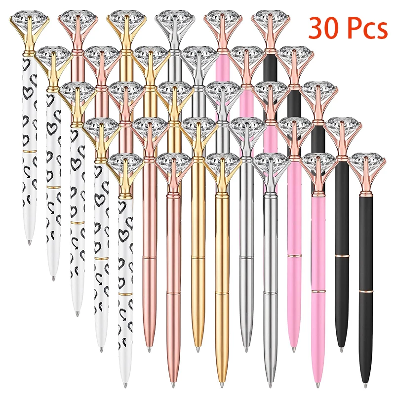 30 Pcs Big Crystal Diamond Ballpoint Pens Retractable Metal Crystal Pens for Women Wedding Bridal Shower Decor Gifts