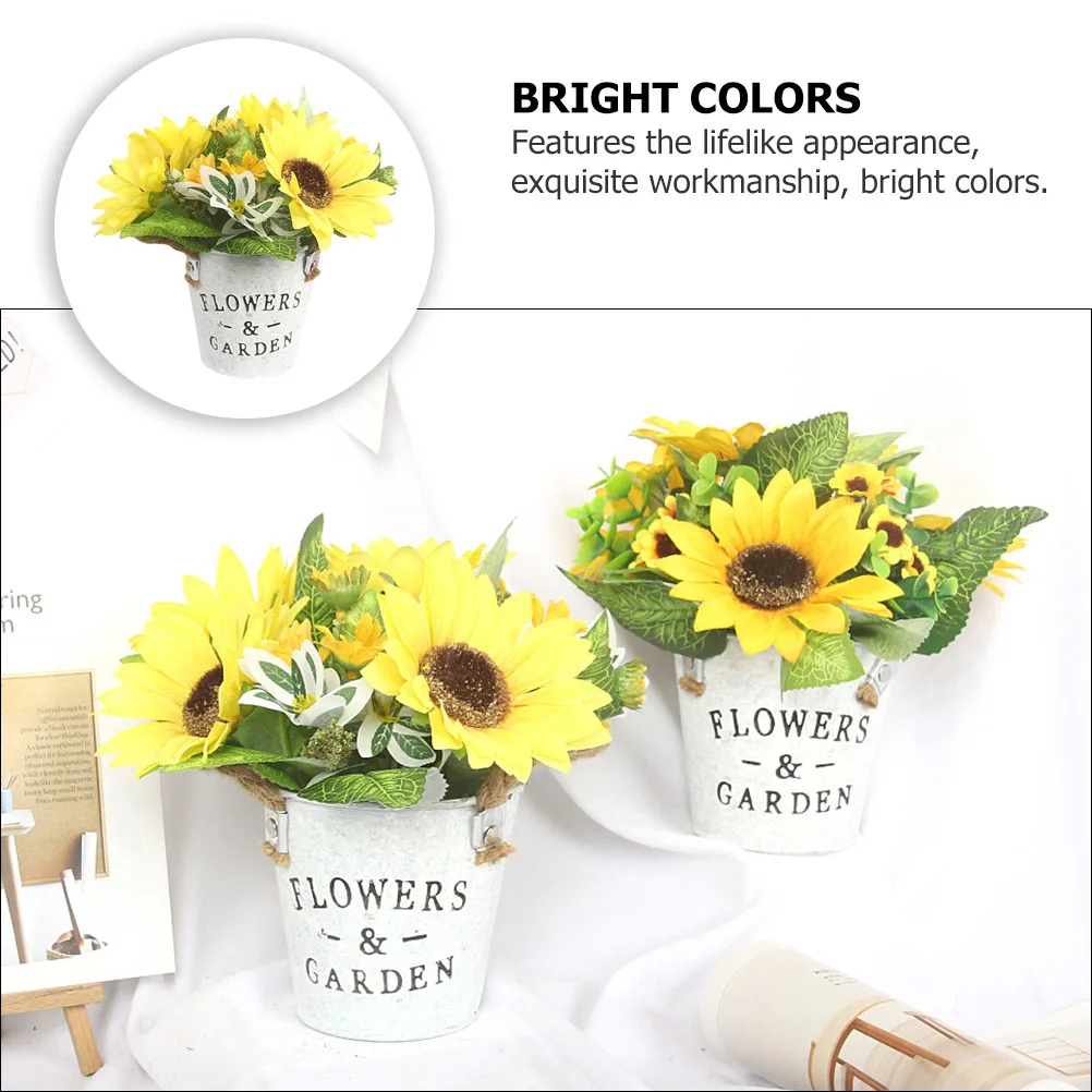 

Simulated Sunflower Bonsai Decor Artificial Yellow Flower Scene Faux Plant Vintage Bucket Adornment Home Bar Restaurant nament