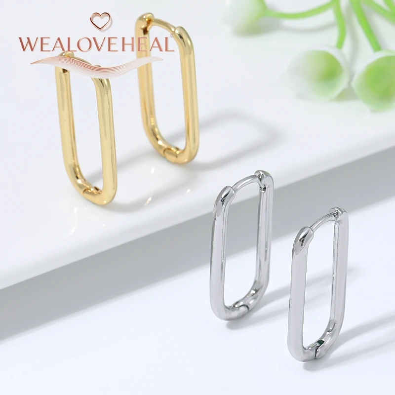 18K vergoldete Messing-Quadrat-Huggie-Ohrringe für Frauen, abgerundeter rechteckiger dünner Ring, minimalistischer geometrischer zarter Schmuck als Geschenk – Detail 19