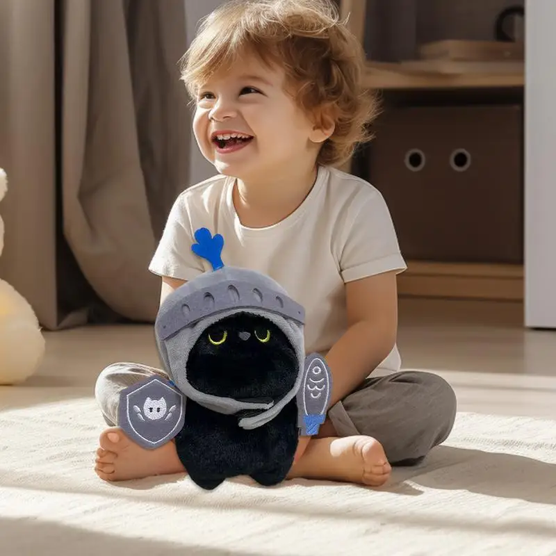 Knight Cat Plushie Funny Soft Black Cat Plushie Pillow 7.87 Inches Cute Black Cat Knight Stuffed Plush Cat Plush Q-Design For