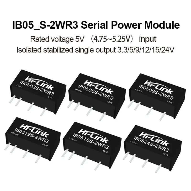 IB0503S IB0524S 2W Standard Pin SIP Power Transducer 1500VDC Dielectric Barrier 5V Rated Input Stabilized Single Output Unit