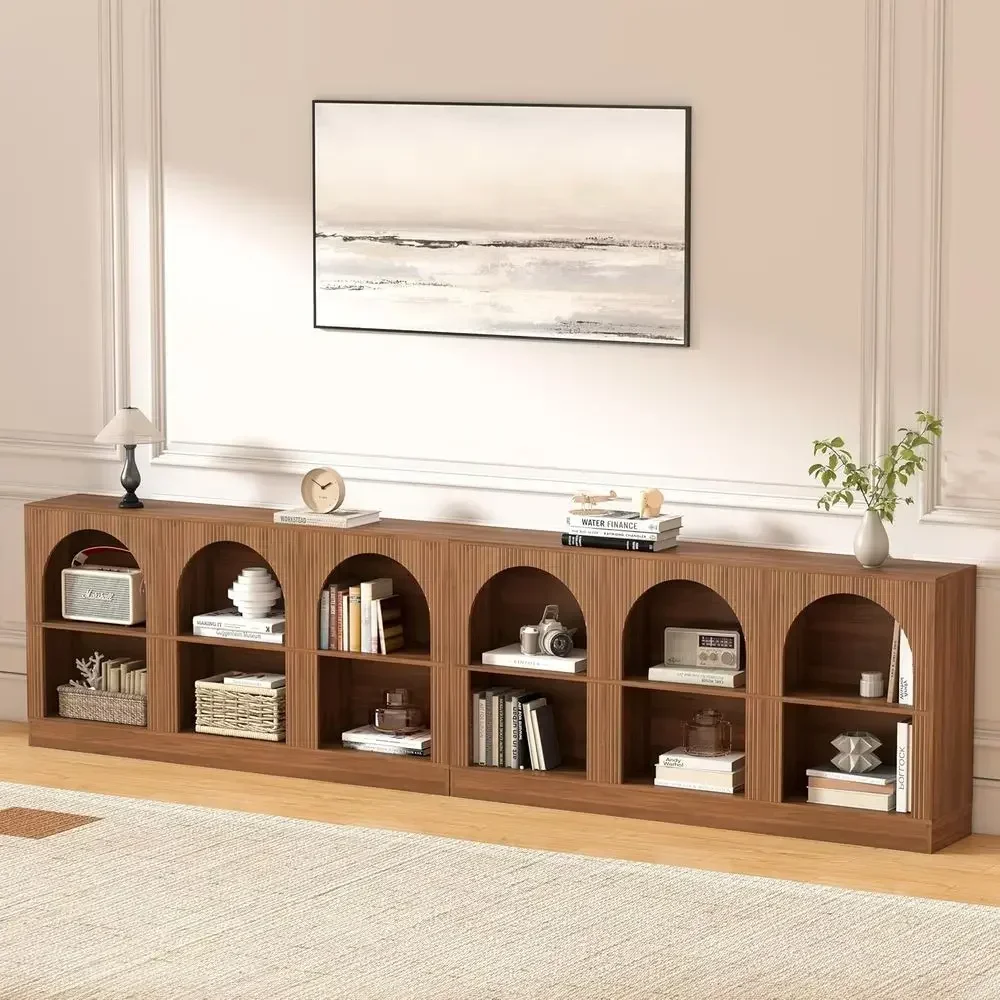 Extra Long 126 Arched Entryway Table with 3-Tier Storage, Ideal for Sofa, Living Room, Hallway - Walnut Finish