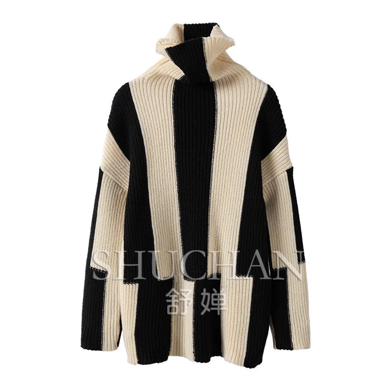 

fashion design Striped 100% cashmere sweater mujer sueters de mujer Turtleneck blusa inverno feminina pullover