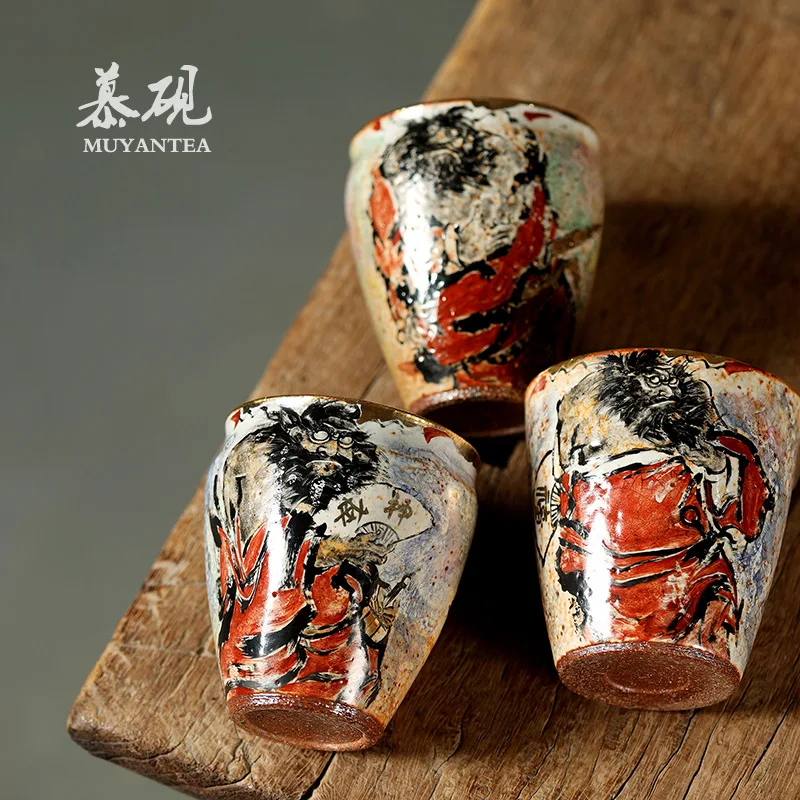 Mu Yan Hand-Painted Zhongkui Large Tea Water Clay Fire-Burned Shino Single Cup, Creative Vintage Home Use Cola Cup