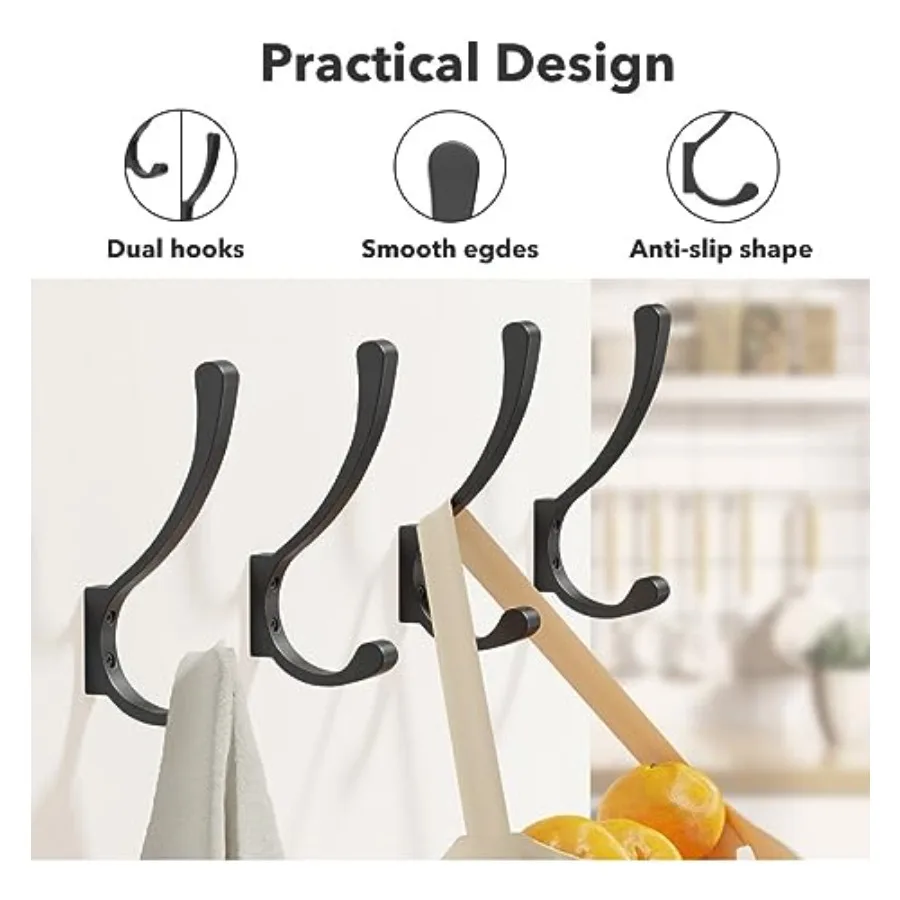 Wall Mount Coat Hooks, Heavy Duty Metal Hooks for Hanging Clothes, Backpack, Bag, Towel and Jacket, Strong 30 lbs Hold Closet H