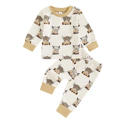 Kids Girls Boys Pajamas Set Western Style Long Sleeve T-shirt Pants Sleepwear Toddler Kids Pjs Loungewear