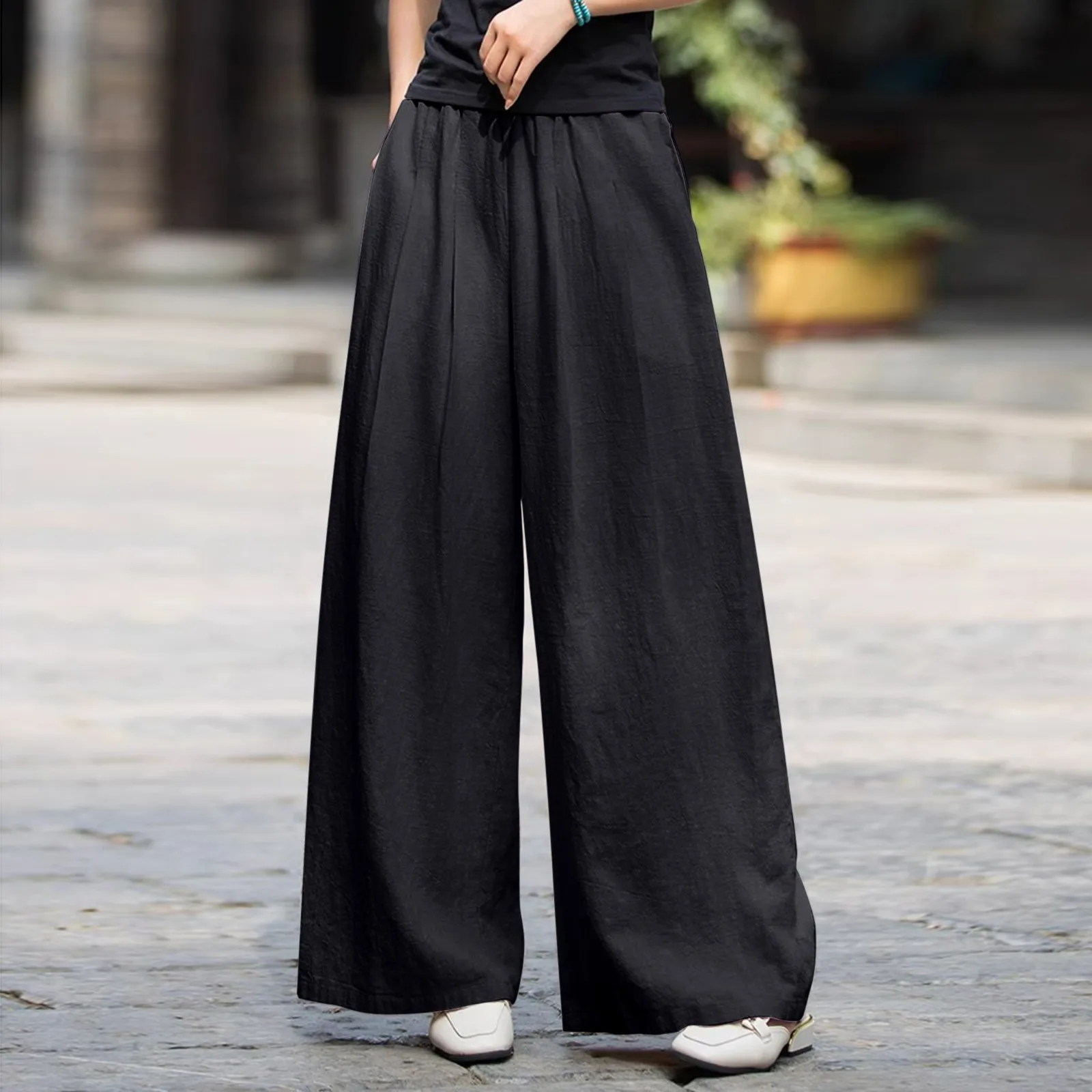 Pantaloni a gamba larga dimagranti larghi a vita alta da donna a gamba dritta tinta unita pantaloni Casual da donna eleganti solidi