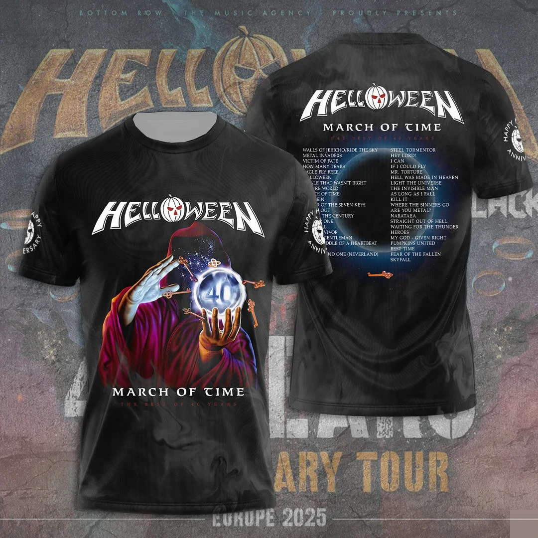 هالوين 40 سنة جولة الذكرى أوروبا 2025 الوحش ثلاثية الأبعاد طباعة تي شيرت الرجال النساء الملابس تنفس التجفيف السريع موتو عادية