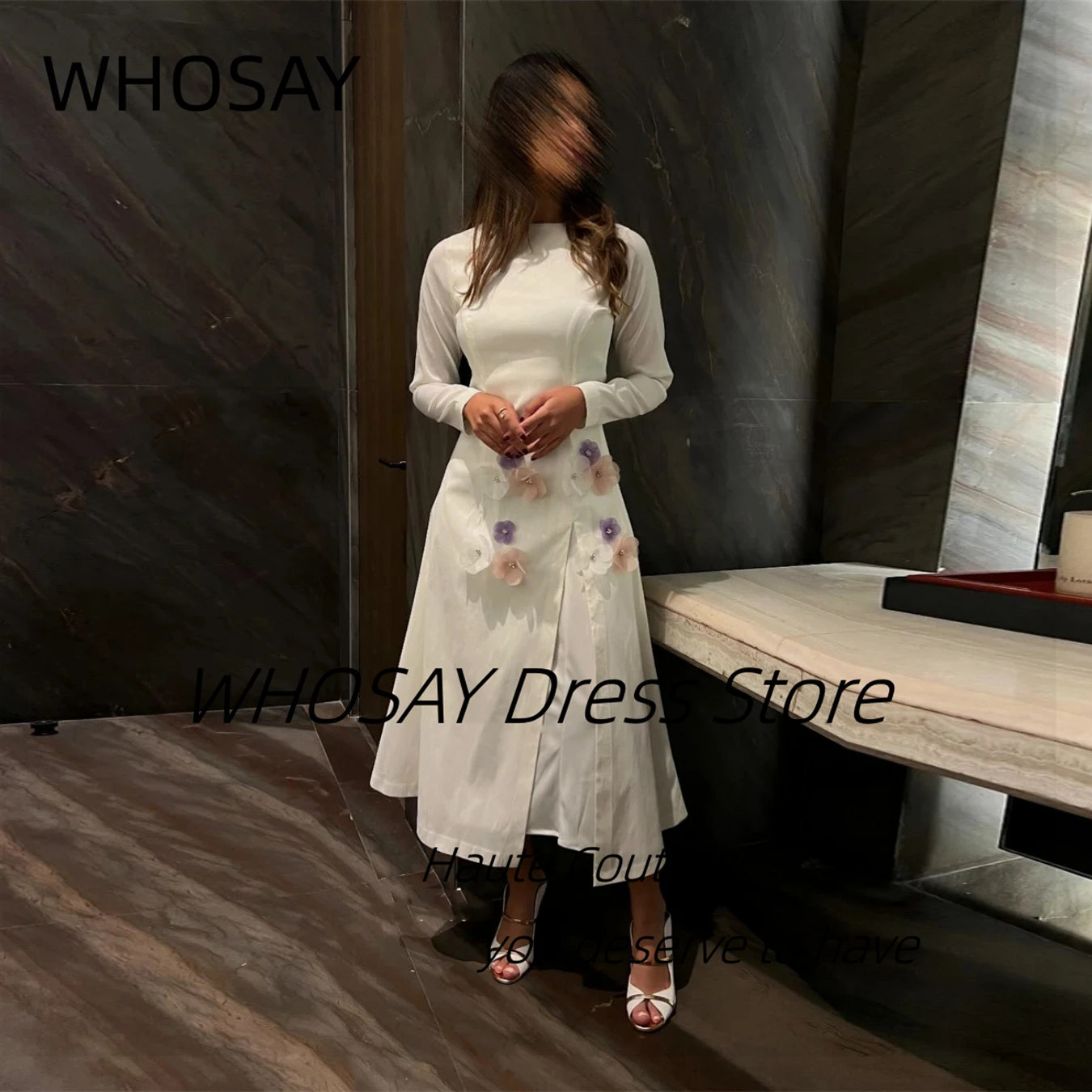 WHOSAY-Robe de Bal Éducative à Fleurs Faites à la Main, Col Rond, Manches sulf, Zone de Remise de Diplôme, Fermeture Éclair au Dos, Soirée, Quelle que soit