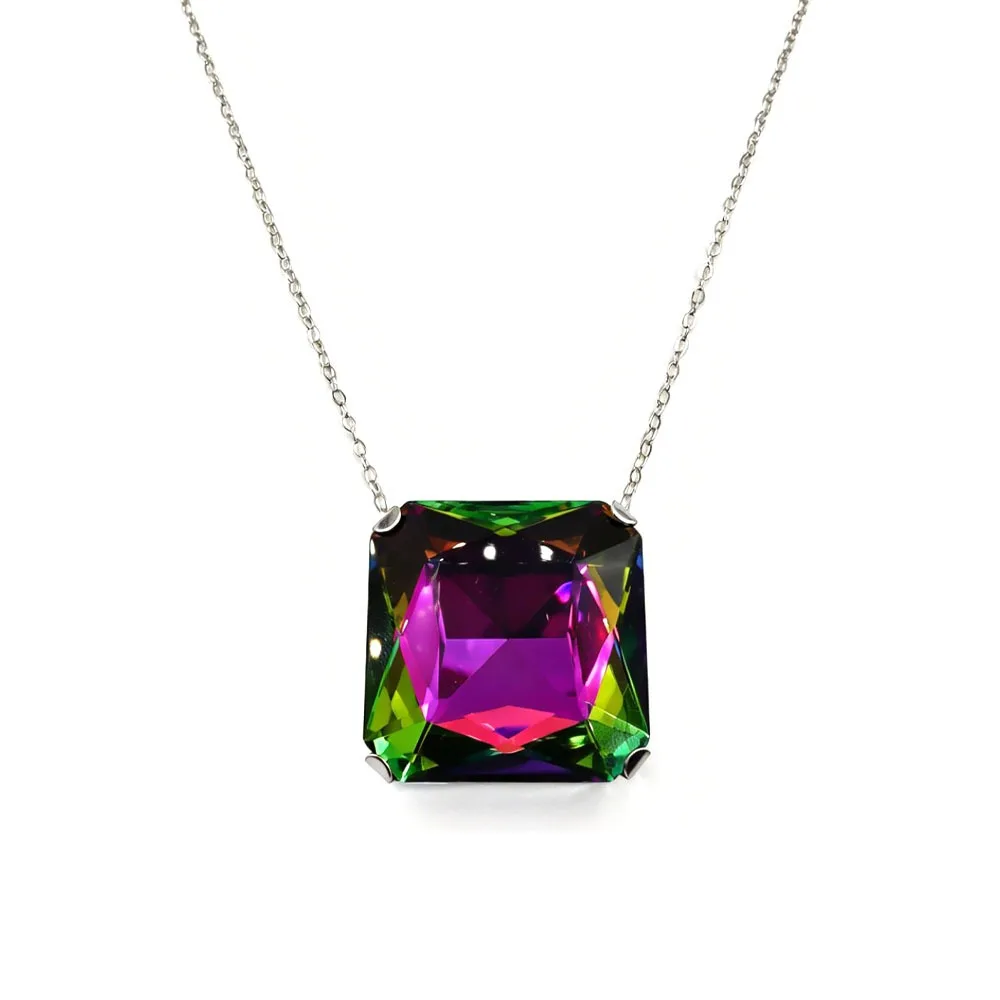 Square Shape Square Rhinestone Pendant Necklace Large Size Rhinestone Crystal Vintage Wedding Necklace Exaggerated Giant