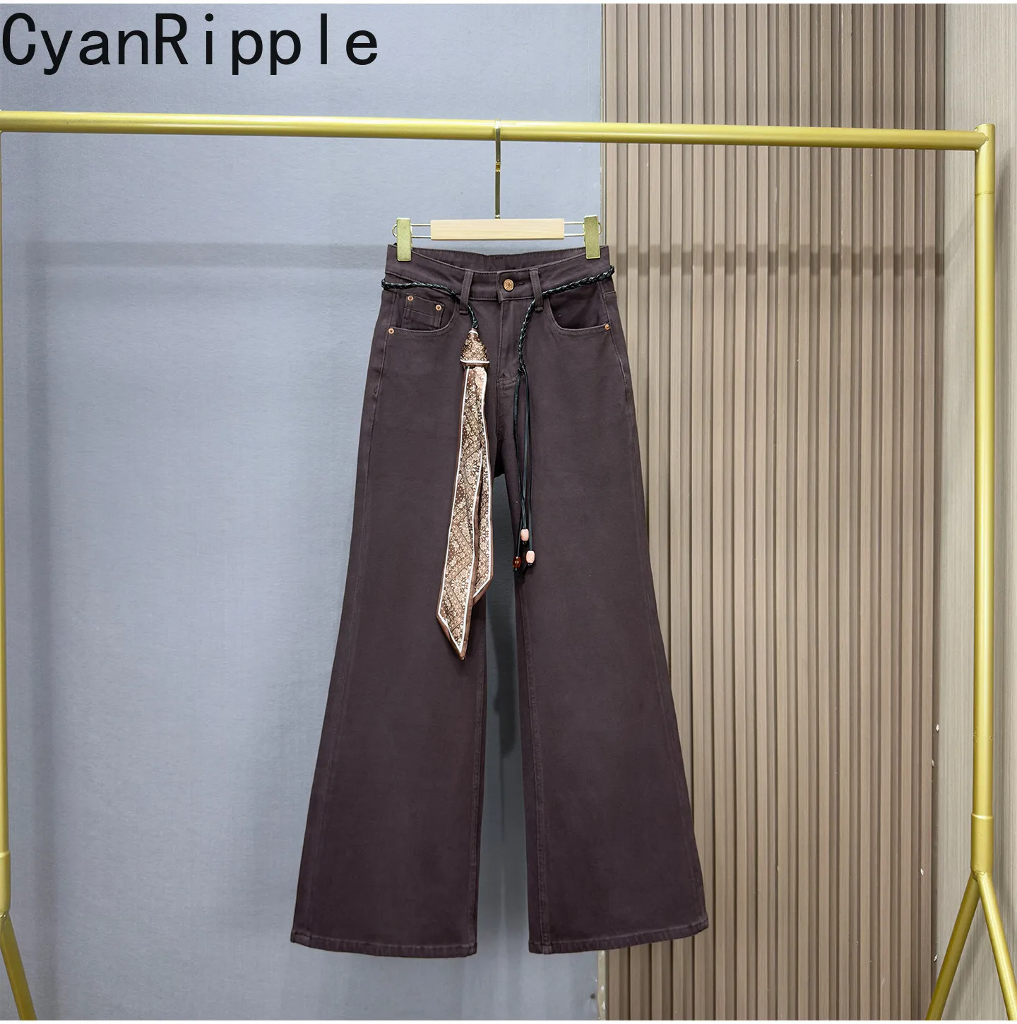 Vintage Coffee Women Wide Leg Jeans 2026 New Autumn High Waist Loose Denim Pants Solid Color Floor-length Casual Long Trousers