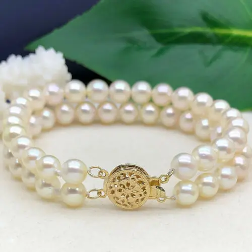 

2 Rows New AAAA 7-8mm south sea white pearl bracelet 8" Fine Jewelry Gifts