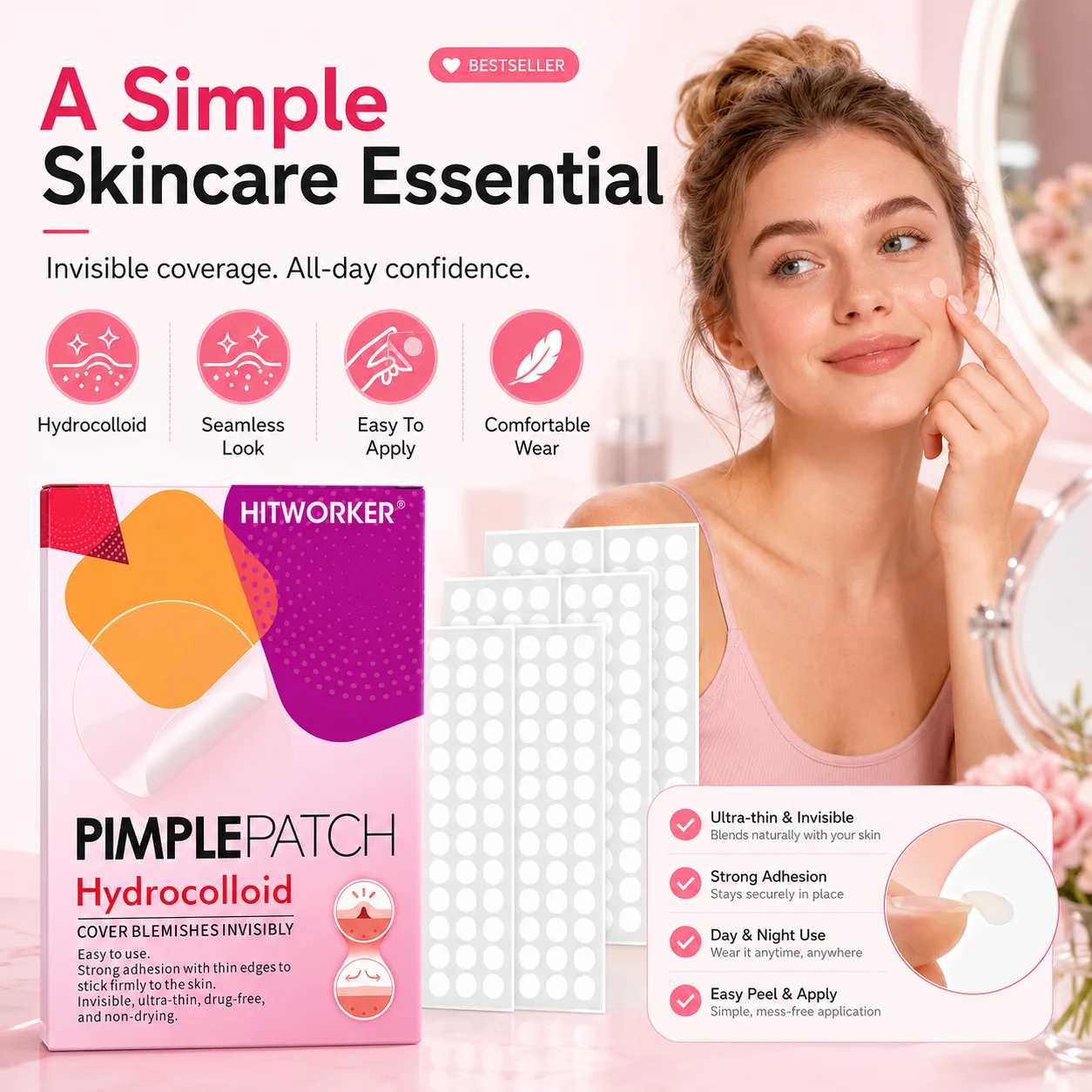 1200/400pcs/box invisible acne patch set - deep cleaning high-quality water-based acne stickers, gentle and skin friendly - view 3