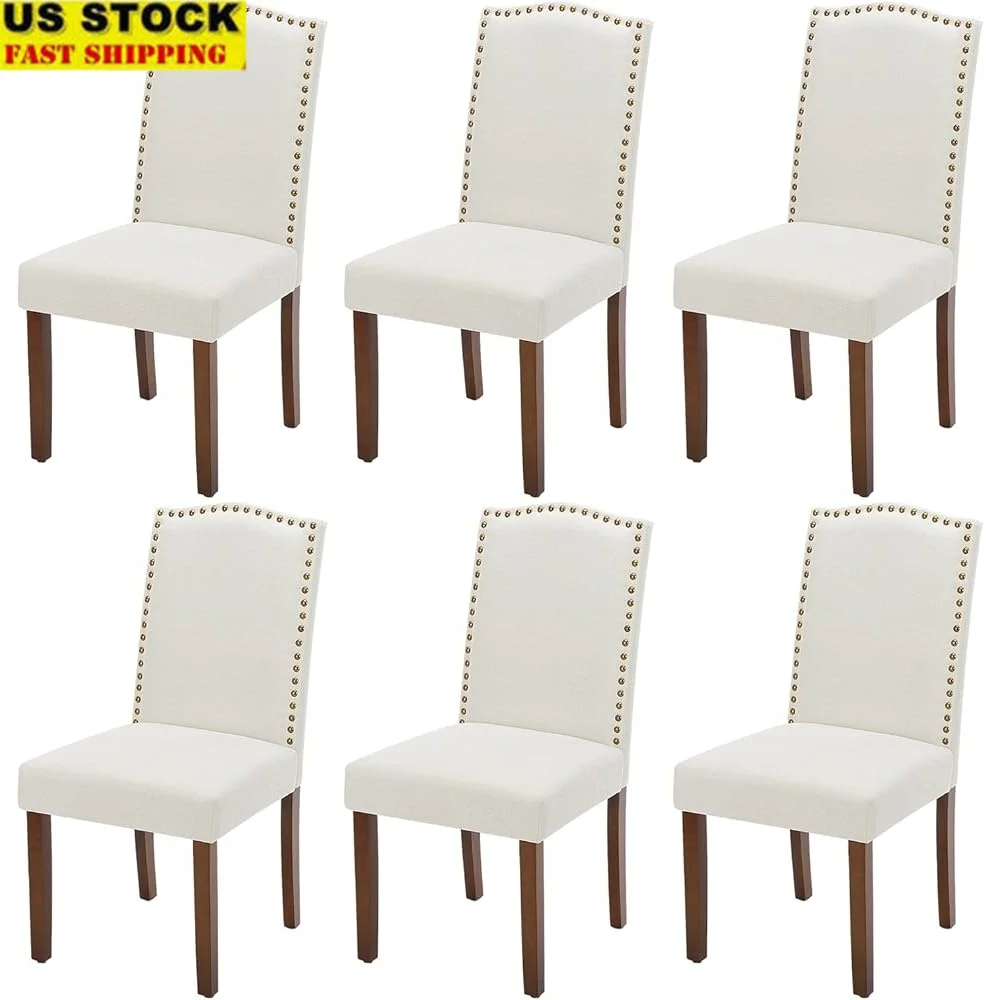 

Set of 6 Upholstered Dining Chairs High-End Mid Century Modern Design Kitchen Side Chairs with Nailhead Trim Comfortable Seating
