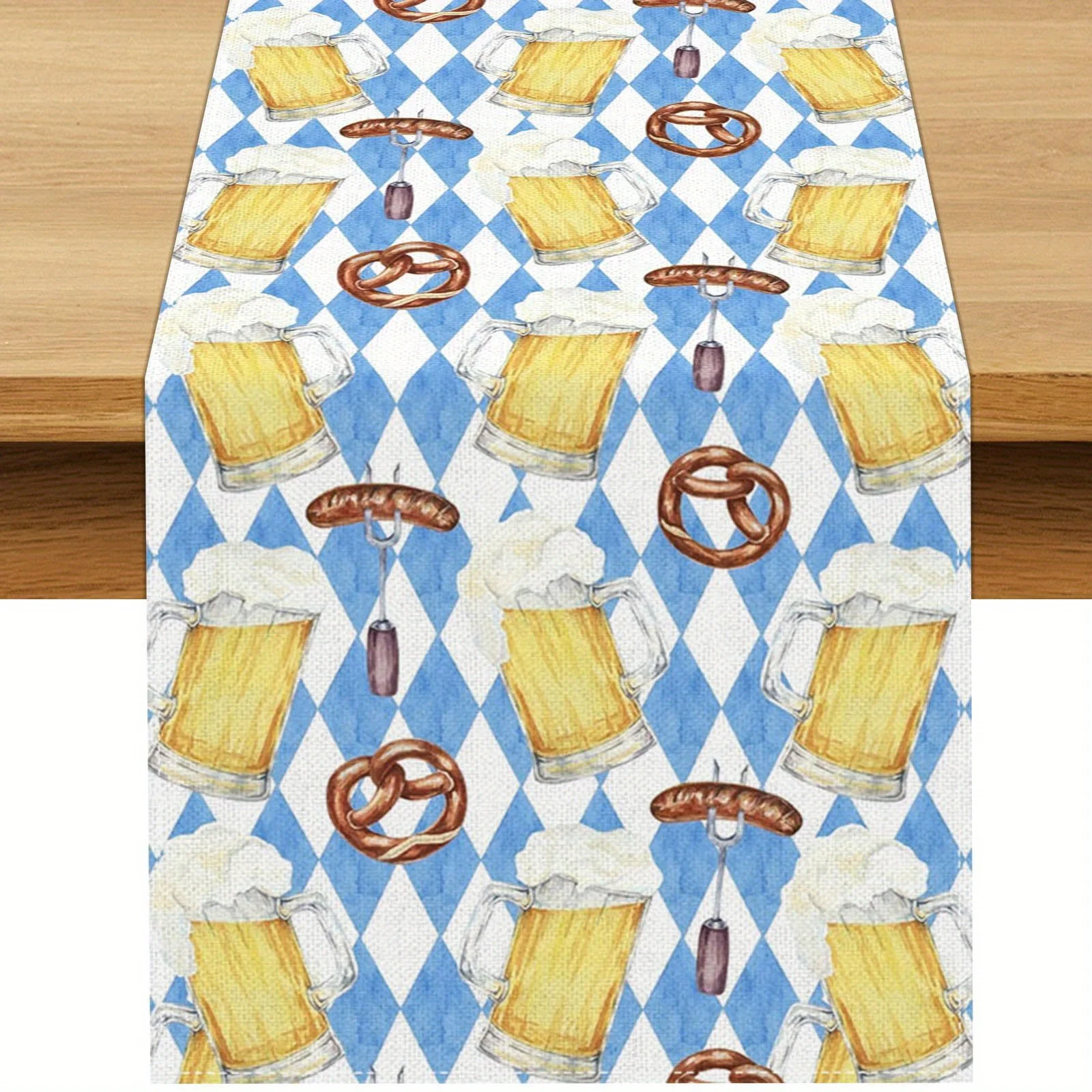 1 Piece of Munich Oktoberfest Bavarian-Style German Beer Party Table Runner, Suitable for Farmhouse, Indoor, Kitchen, Celebrations, Table Decoration, Restaurant and Banquet Decoration Supplies