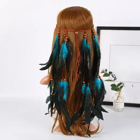 여성용 보헤미안 빈티지 히피 깃털 머리장식, 여성용 머리띠, 인도 민족 머리띠, 헤어 액세서리