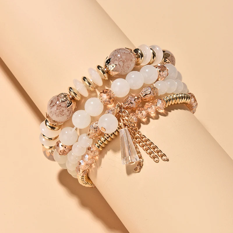 4-teiliges Set aus stapelbaren Armbändern im Bohème-Stil für Damen, mehrschichtiges Armband mit Glasperlen und dehnbarem Kettenarmband, modischer Schmuck für Herren. – Detail 10