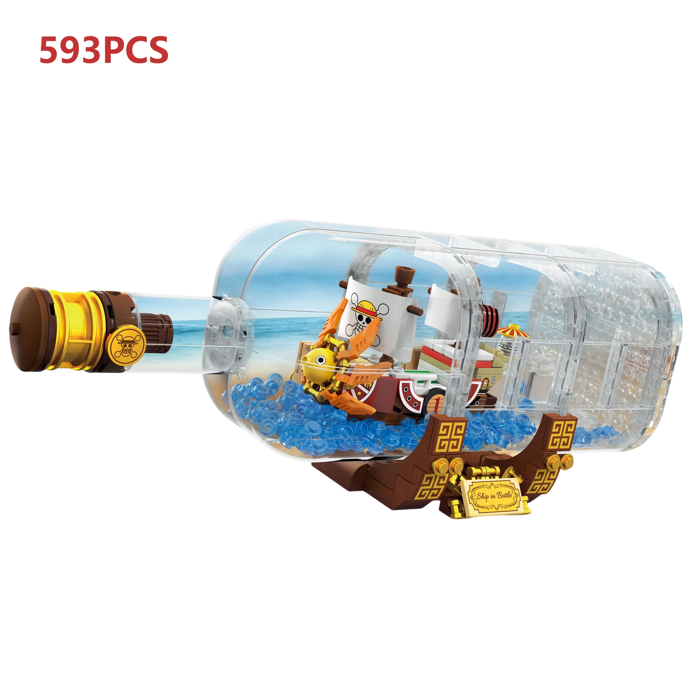 

Цельный 593 шт. + 4 куклы Тысяча солнечных пиратских кораблей, набор бутылок, строительные блоки, модель, сделай сам, сборка, игрушка, дисплей, рождественские подарки