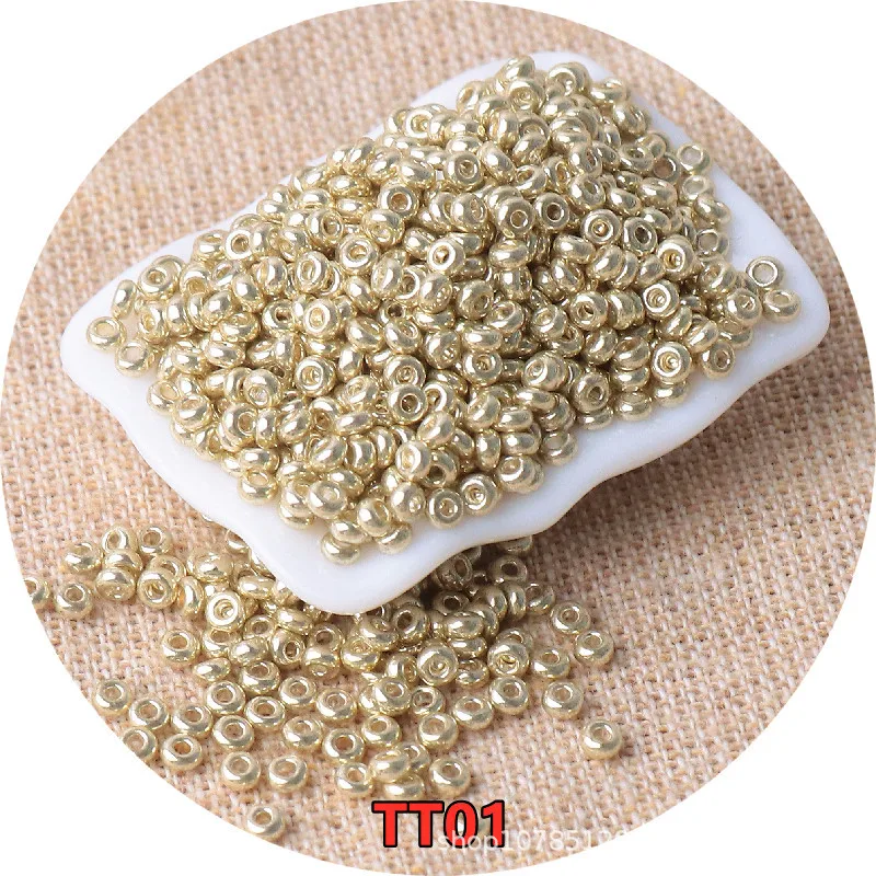 2/3mm Electroplated Gold/bronze Colour Donut Glass Rice Bead Spacer Handmade DIY Handicraft weaving materials