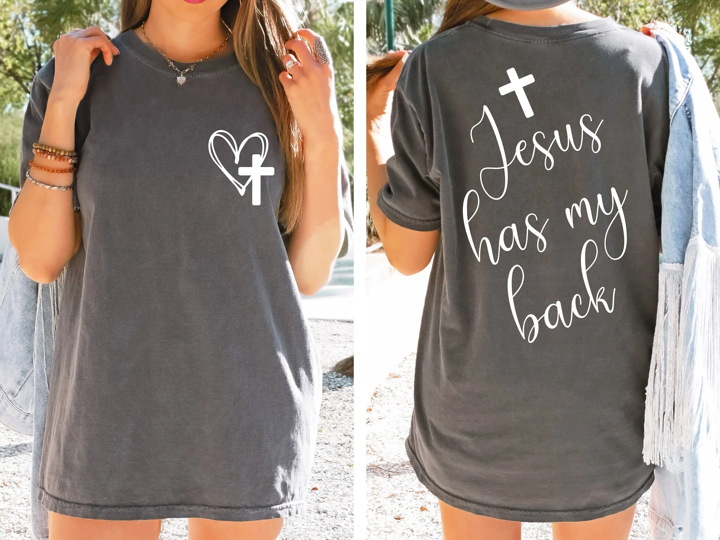 Jesus Has My Back T Shirt For Christian Pray Cross Bible Verse Girl