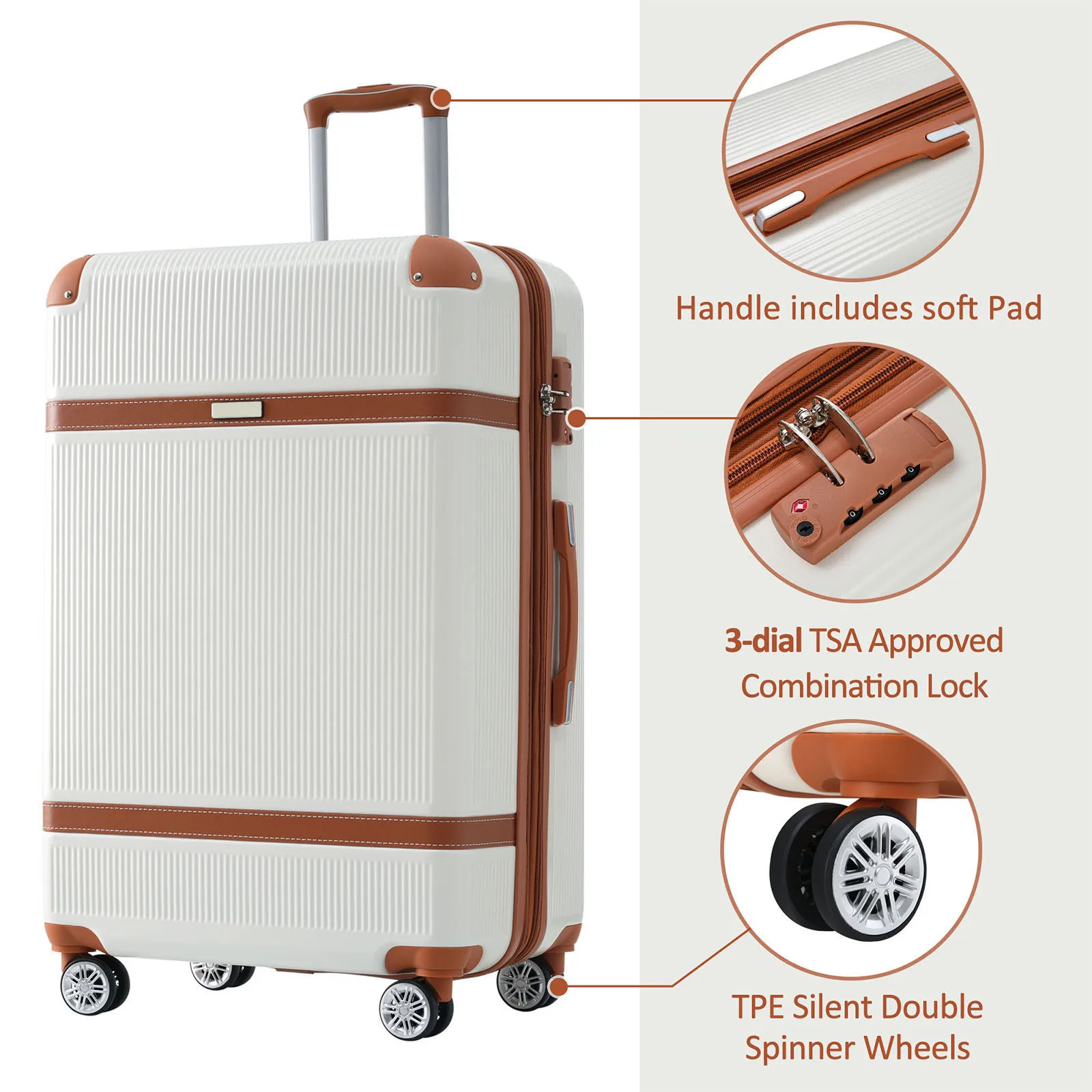 HUFAUT 3PCS hard shell luggage - scratch resistant, safety lock - suitable for travel, business boarding, smooth rolling wheels