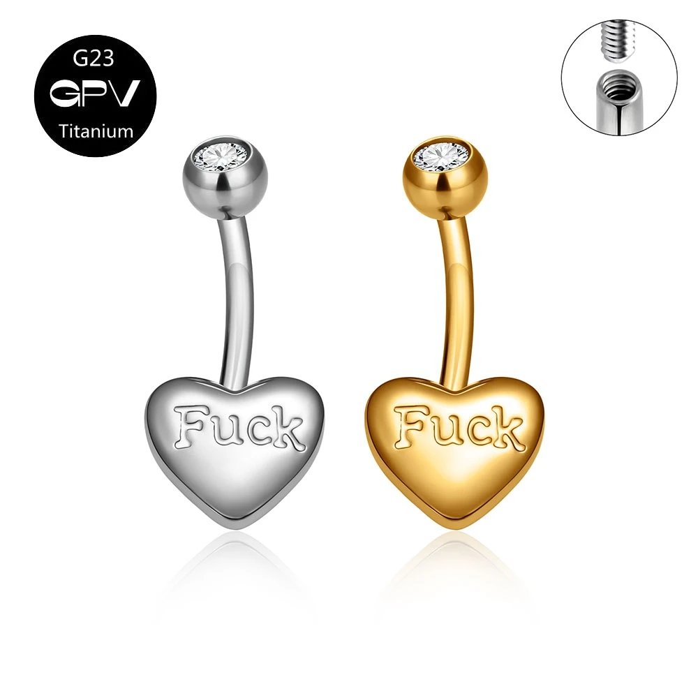 ASTM G23 Titanium Love Belly Button Ring Engraved Letters Internal Thread Women's Pierced Jewelry Belly Button Ornament