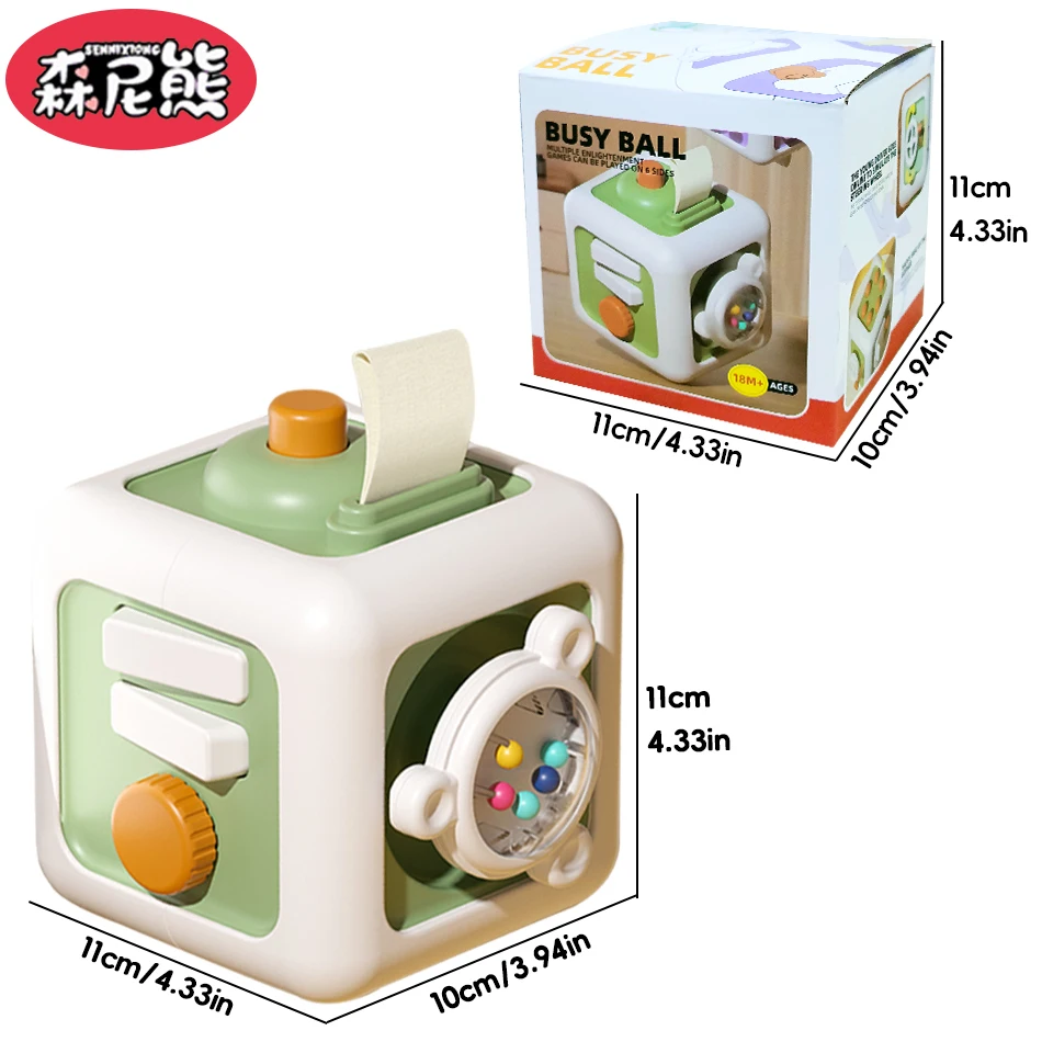 SENNIXIONG 6in1 مونتيسوري النشاط الحسي مكعب مشغول مجلس ممارسة مهارة التعلم الرضع التعليم المبكر لعبة للأطفال هدية