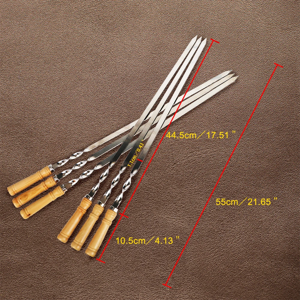 Barbecue Grill Stick Wood BBQ Fork Stainless steel Outdoors Grill Needle BBQ Skewers 55cm 21.65