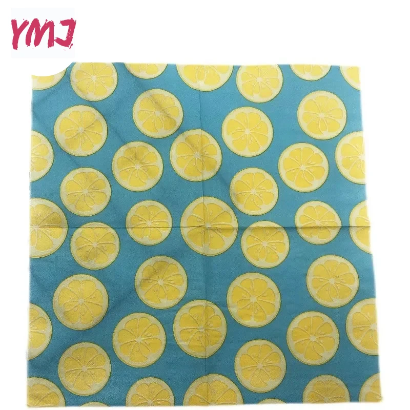 Fresh Lemon Blue Printed Napkins Disposable Hotel Cafe Birthday Party Decoration Original Wooden Paddle Napkins 2-Ply 20pcs/Pac