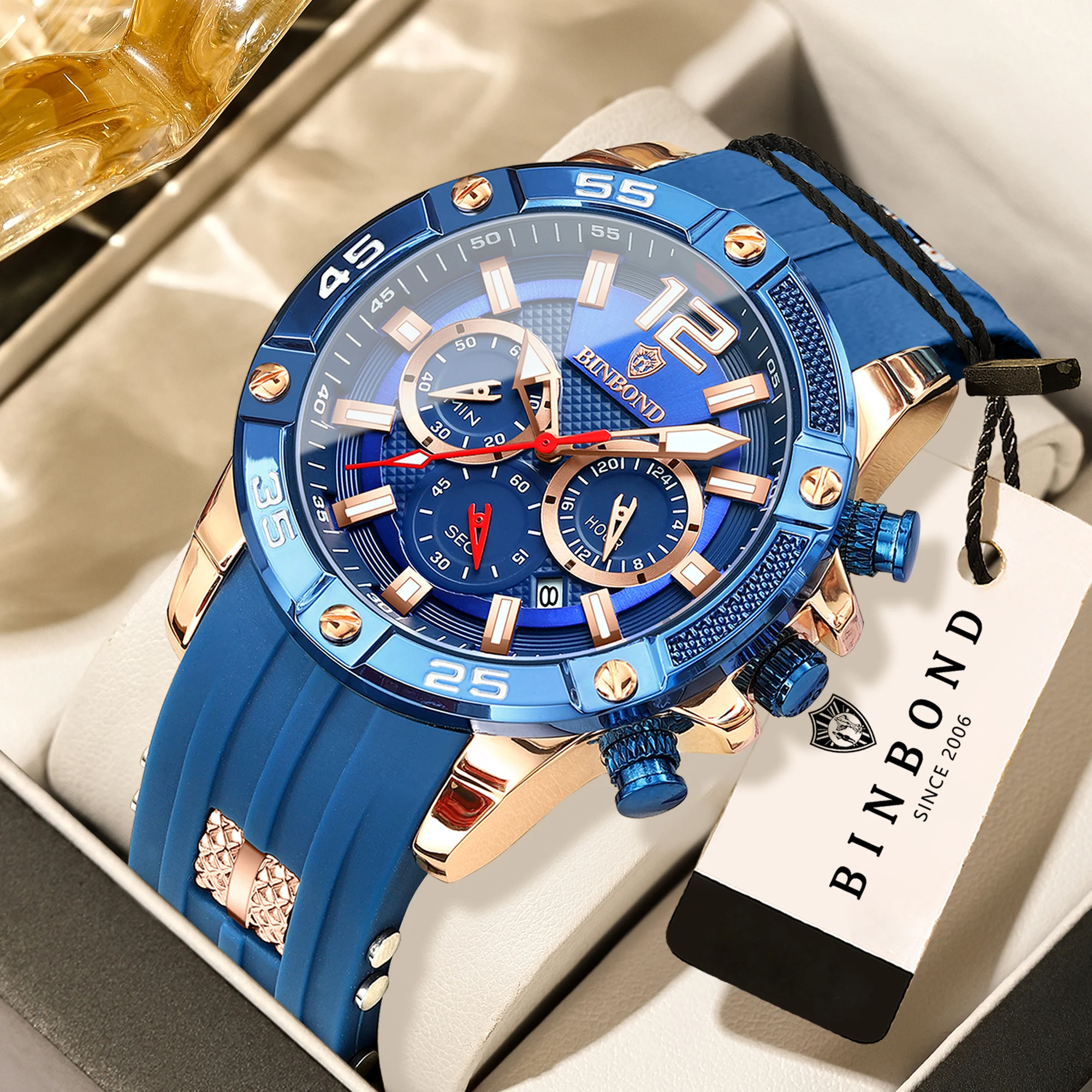 

BINBOND auto date chronograph durable quartz watches for men luxury luminous waterproof precise men's watch casual sports reloj