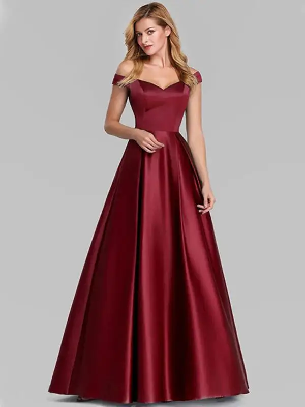 

V-Ne Long Vintage Dr Women's Gown Pure Color Evening Par Dr High Waist Satin Fabric New 2025 Cross-Border ular