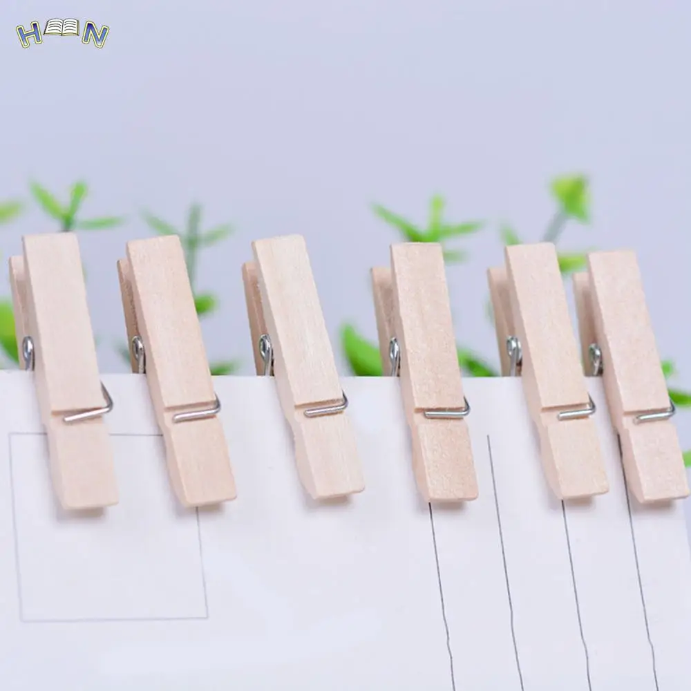 Wholesale Very Small Mine Size 25mm Mini Natural Wooden Clips For Photo Clips Clothespin Craft Decoration Clips Pegs 50PCS