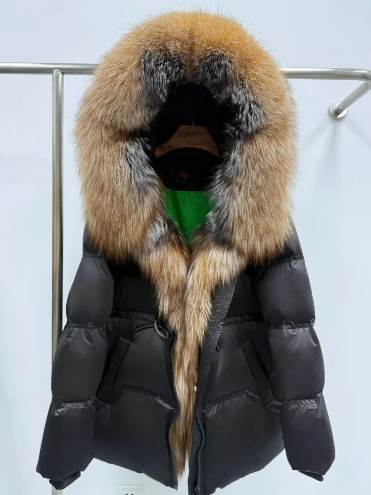 Down Jacket Women Loose Hooded white Goose Down Coat Female New Autumn Fox Fur Winter Thick Warm Natural Real Fur Puffer Jacket