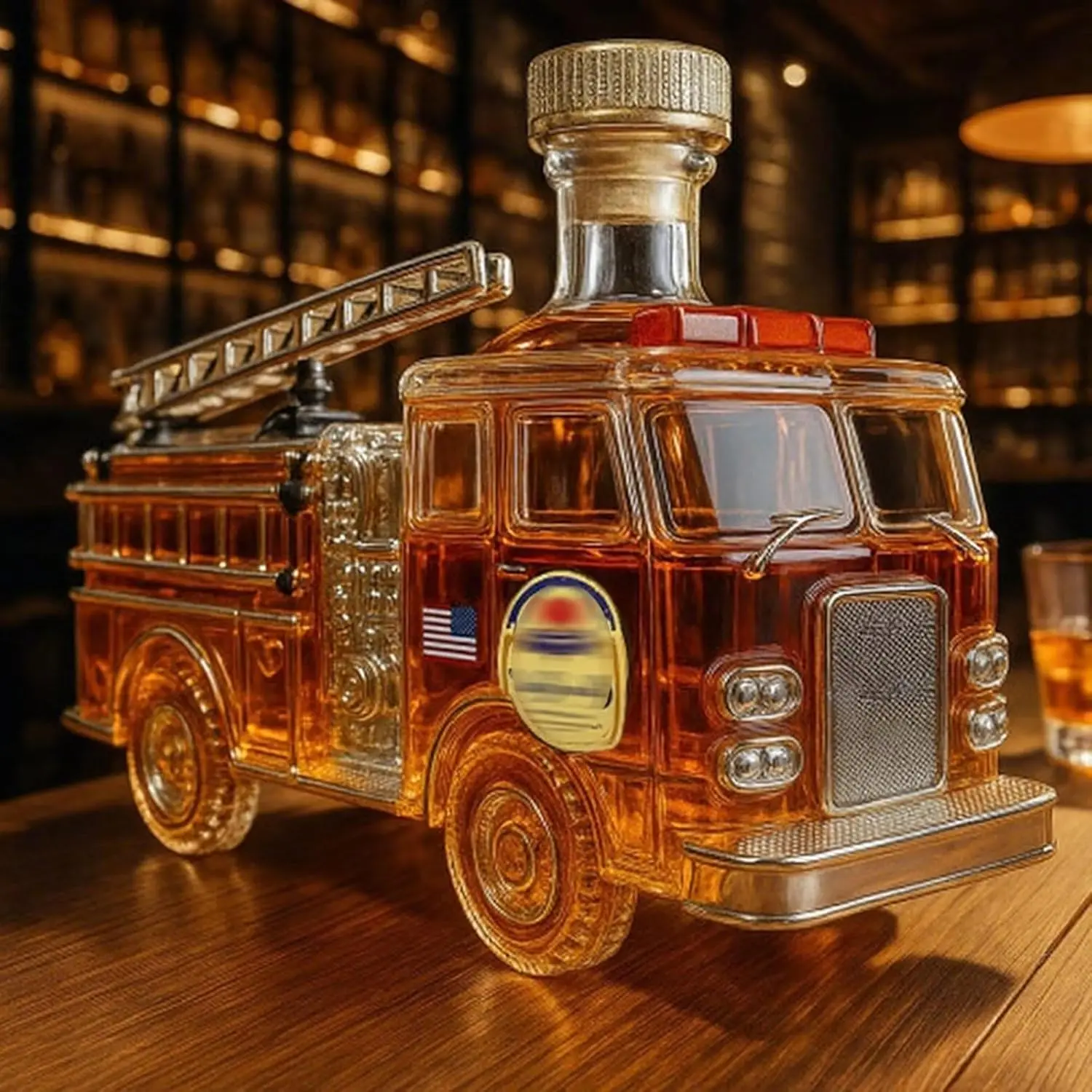 Fire Truck Shaped Liquor Decanter,300ml Glass Decanter Hand-Carved Automotive Theme Liquor Dispenser Personalized Wineware