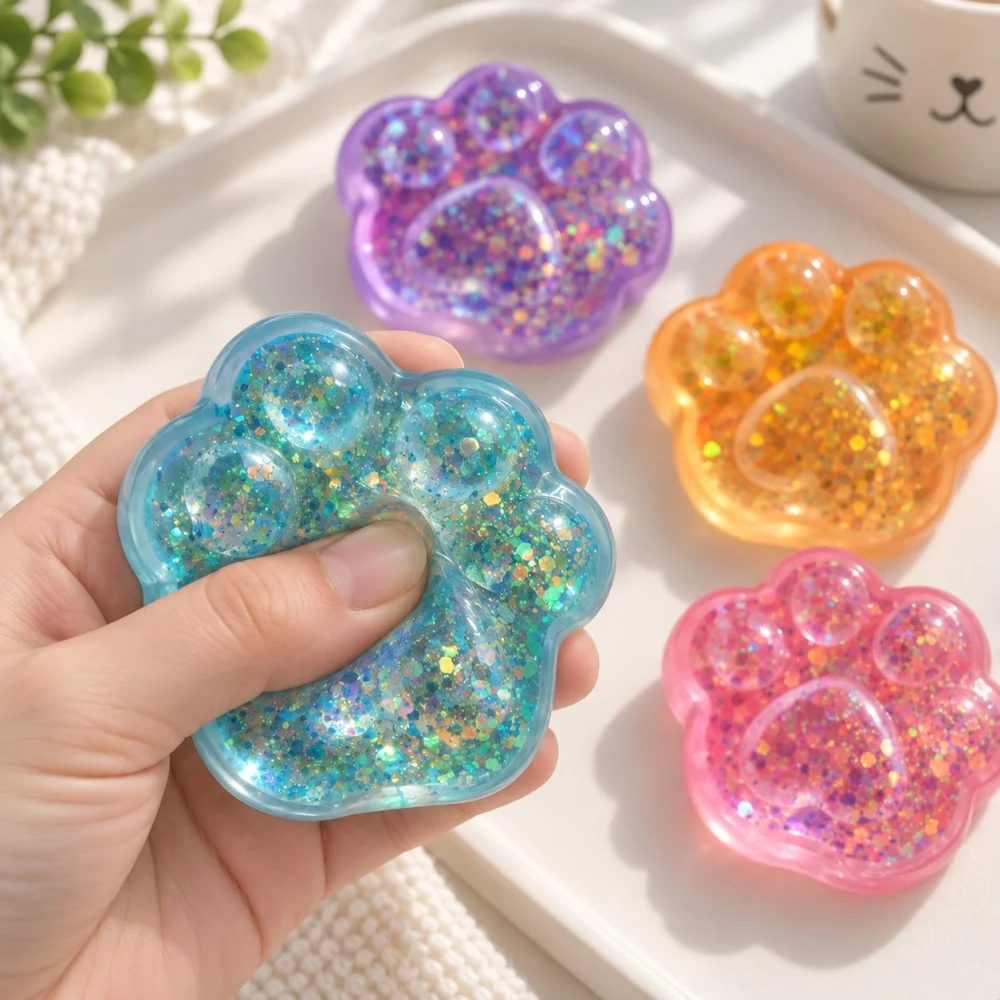 Glitter Cat Paw Party Favors Random 1Pc Maltose Squishy Squeeze Toy Sensory Fidget Toy for Pinata Fillers Birthday Gift