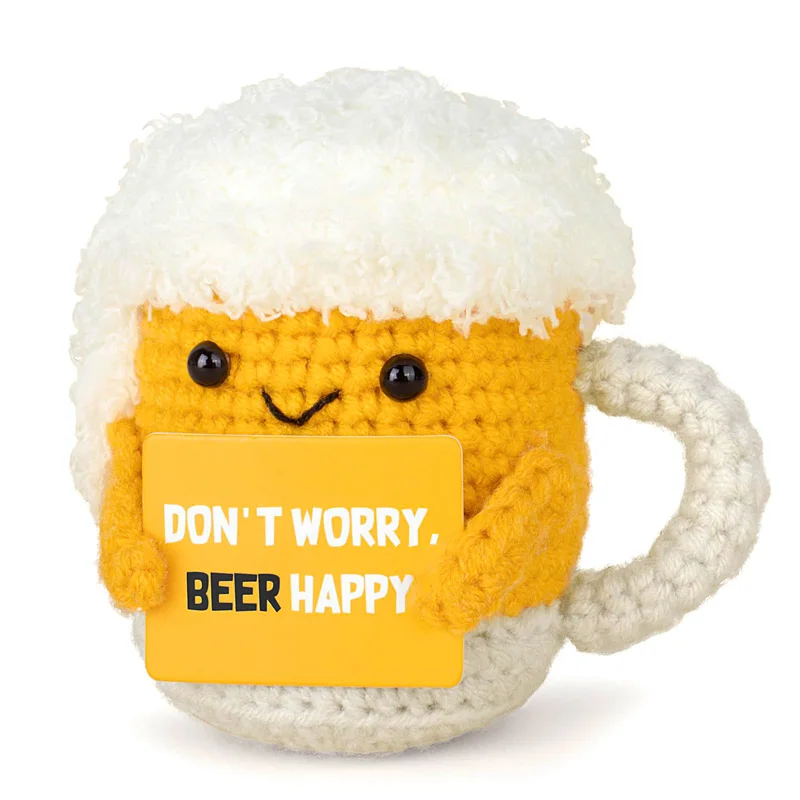Home Decor Funny Crochet Emotional Support Beer Handmade Ornaments With Card Desktop Ornament Handmade Knitte Beer Festival Gift