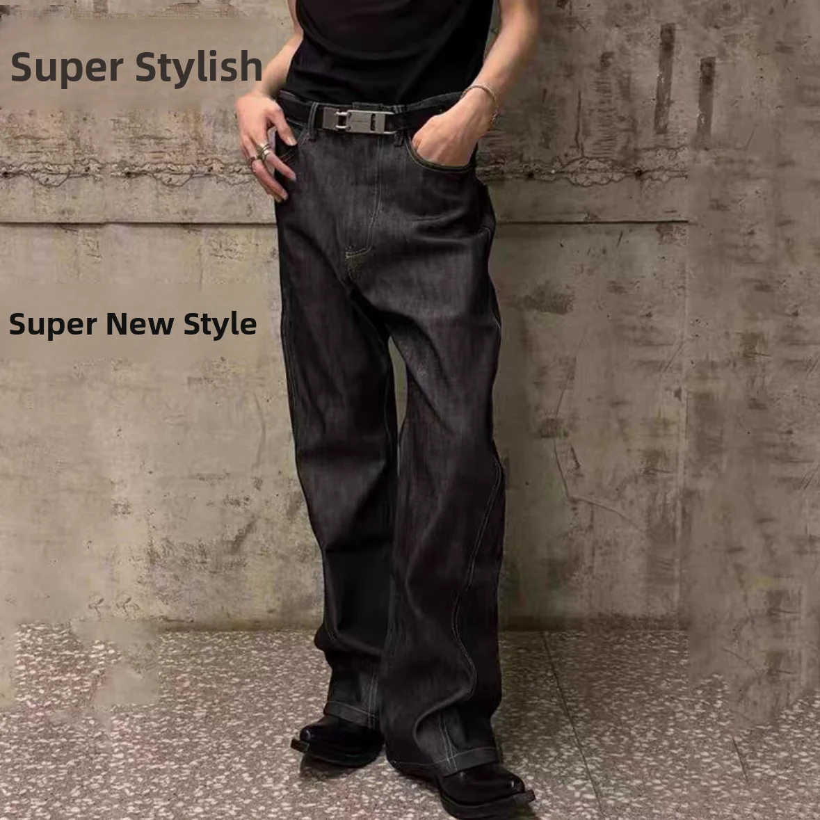 

Retro American Style Embroidered Color Men's Jeans Cleanfit Polyamide Fiber Neutral Drawstring Waist Resistant to Deformation