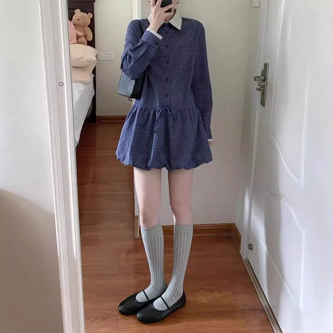 ما قبل الخريف الزي الجديد منقوشة قميص تنورة قصيرة الزي المؤنث مع فستان تنورة برعم زهرة