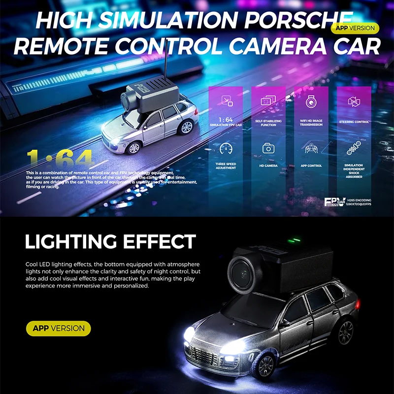 WLtoys 6401 1:64 Mini Drift RC Car 2.4G جهاز تحكم عن بعد مع كاميرا 720P FPV وتطبيق WiFi، لعبة سباق RC احترافية هدية للأطفال