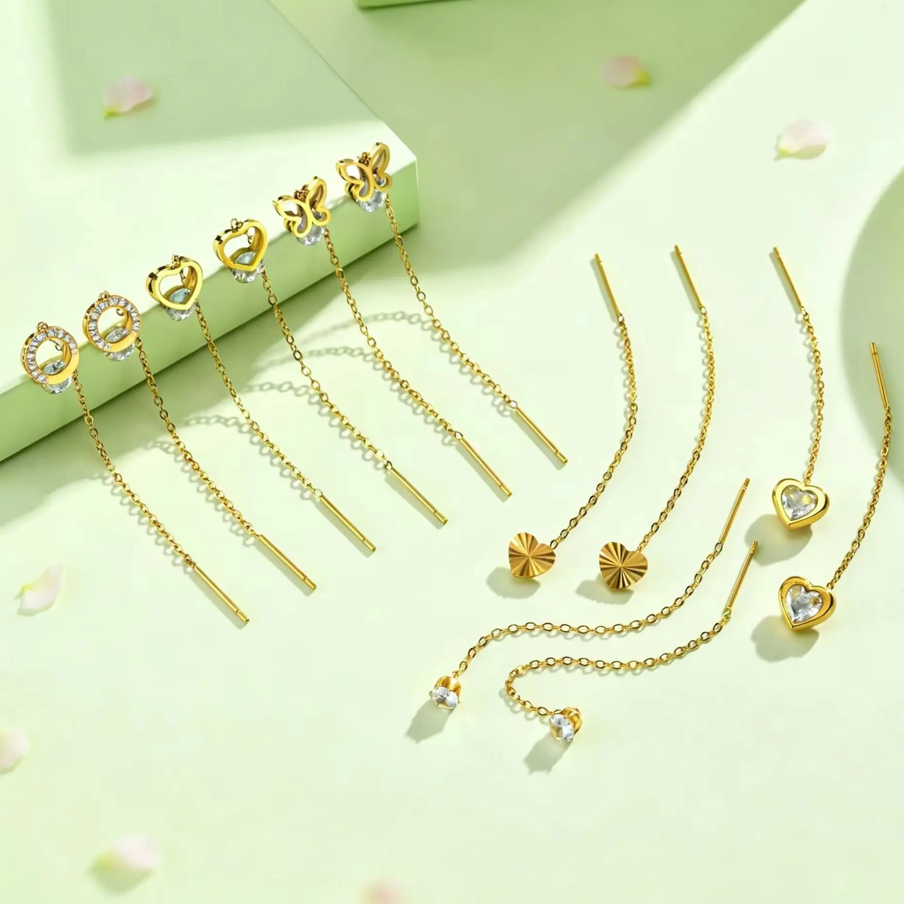 Threader Drop Earrings for Women Hollow Butterfly Circle Heart Zircon Tassel Chain Earrings Daily Wedding Ear Jewelry Gift