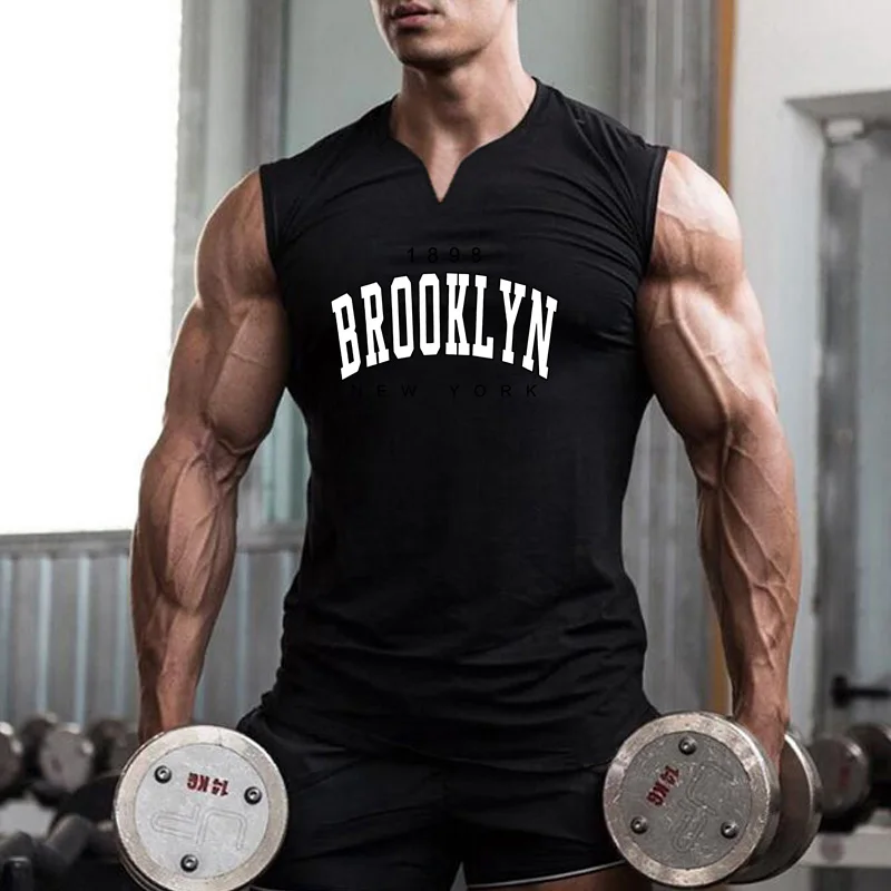 1898 Brooklyn New York City Casual T-Shirts Cotton Sleeveless Summer Mens Sport V-neck Tank Tops Gym Fitness Bodybuilding Vests