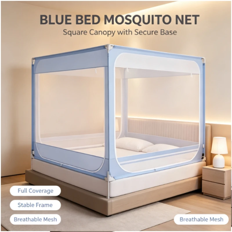 Foldable Mosquito Net, 3-Door Design with Dustproof Top & Anti-Fall Frame for 1.5m/1.8m Beds
