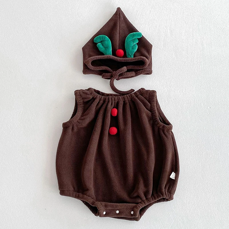 2024 Christmas Costume New Year Clothing Suit Infant Baby Boys Girls Jumpsuit Newborn Baby Boys Girls Thick Bodysuits+Hat