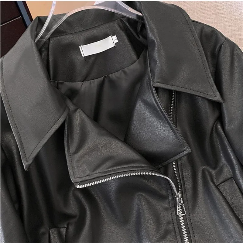 Black Pink PU Short Leather Coat Women 2025 Spring Autumn New Fashion Slim Lapel Motorcycle Jacket Ladies Zipper Outerwear B844