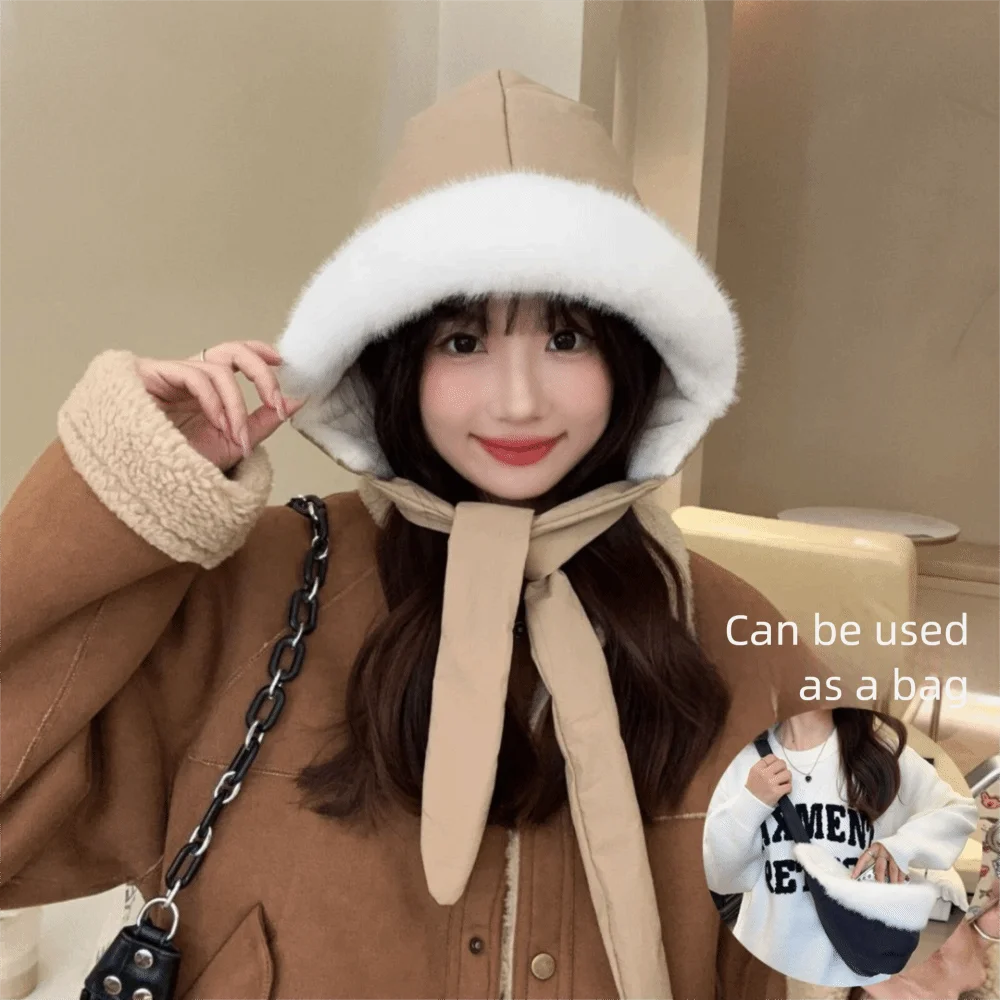 

Trendy Fashion Large Head Size Down Cotton Velvet Hat Ear Protection Strap Hat Baroque Cap Cold Proof Women's Hat Winter Season