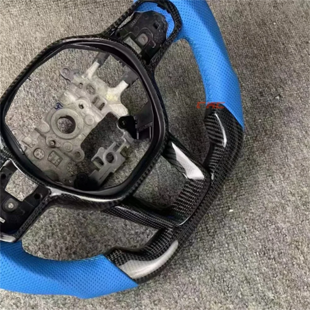

Customized black Carbon Fiber blue Perforated Leather Strip steering wheel For HONDA civic 11th 2021 2022 2023 2024