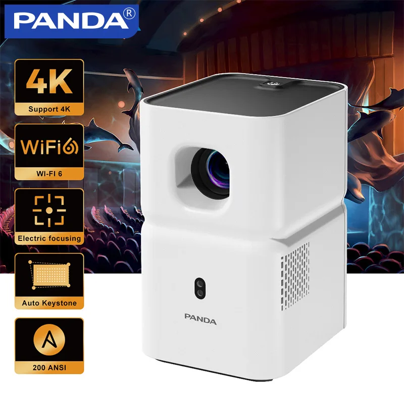 PANDA PF03 Smart Mini Projector Android Support 4K Dual Wifi6 Auto Keystone 1280*720P Home Cinema Outdoor Portable Native Beamer