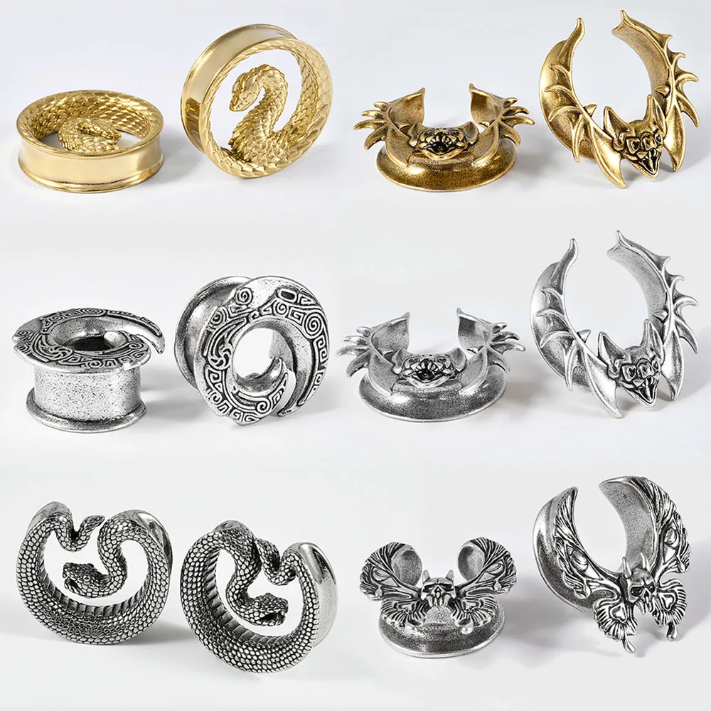 1PC Stainless Steel Snake/Bat Double Flare Ear Tunnels Plugs Skull Expander Stretcher Gauges Earrings Piercing