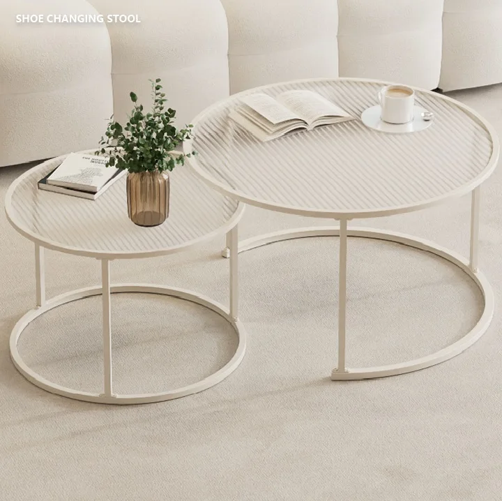 #Light Luxury Glass Top Iron Frame Multifunction Easy To Clean Modern Round Coffee Table Home Furniture